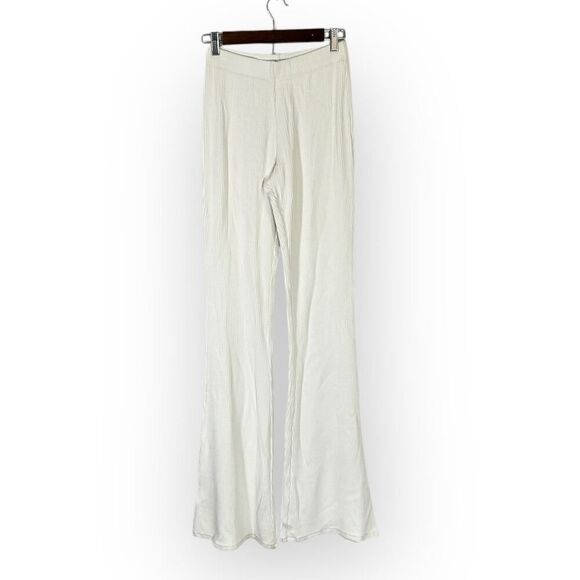 Sans Faff Rachel Enviro Ribbed Flared Leggings Women's White Tall Knit Pull On - Picture 2 of 8